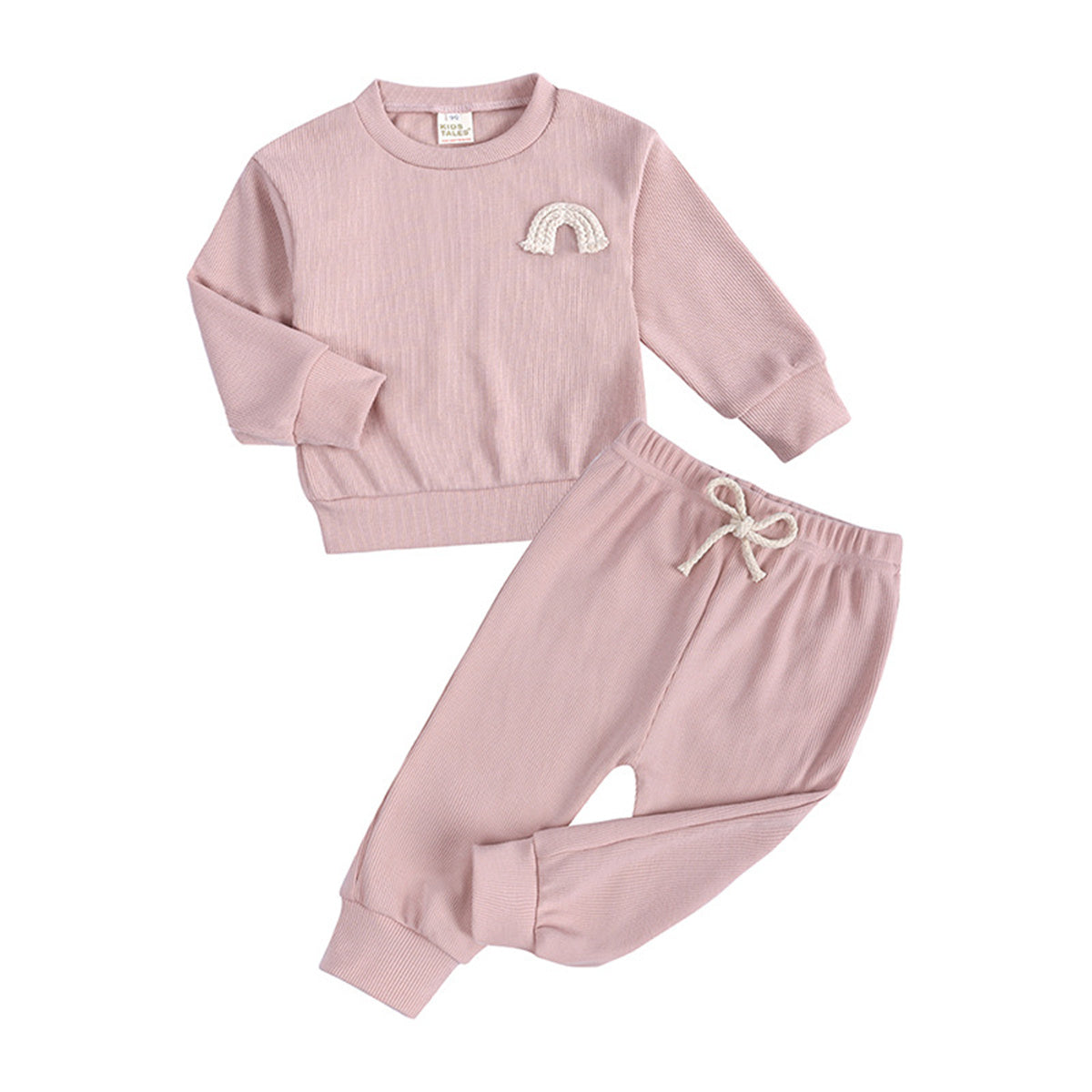 Baby autumn and winter round neck embroidered long sleeve trousers ribbed suit