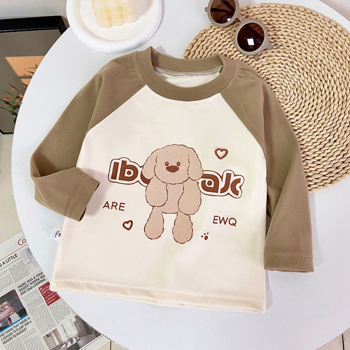 Spring and autumn loose long-sleeved girls' tops with low collar boys' sweatshirts children's German fleece bottoming shirt