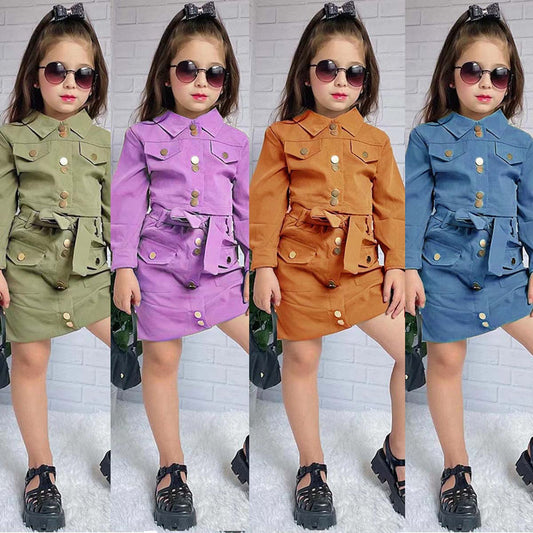 Girls autumn new long-sleeved tops and short skirts 2-piece suit