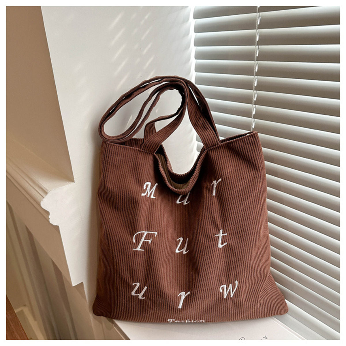 Autumn and winter corduroy letter embroidered commuter shoulder bag