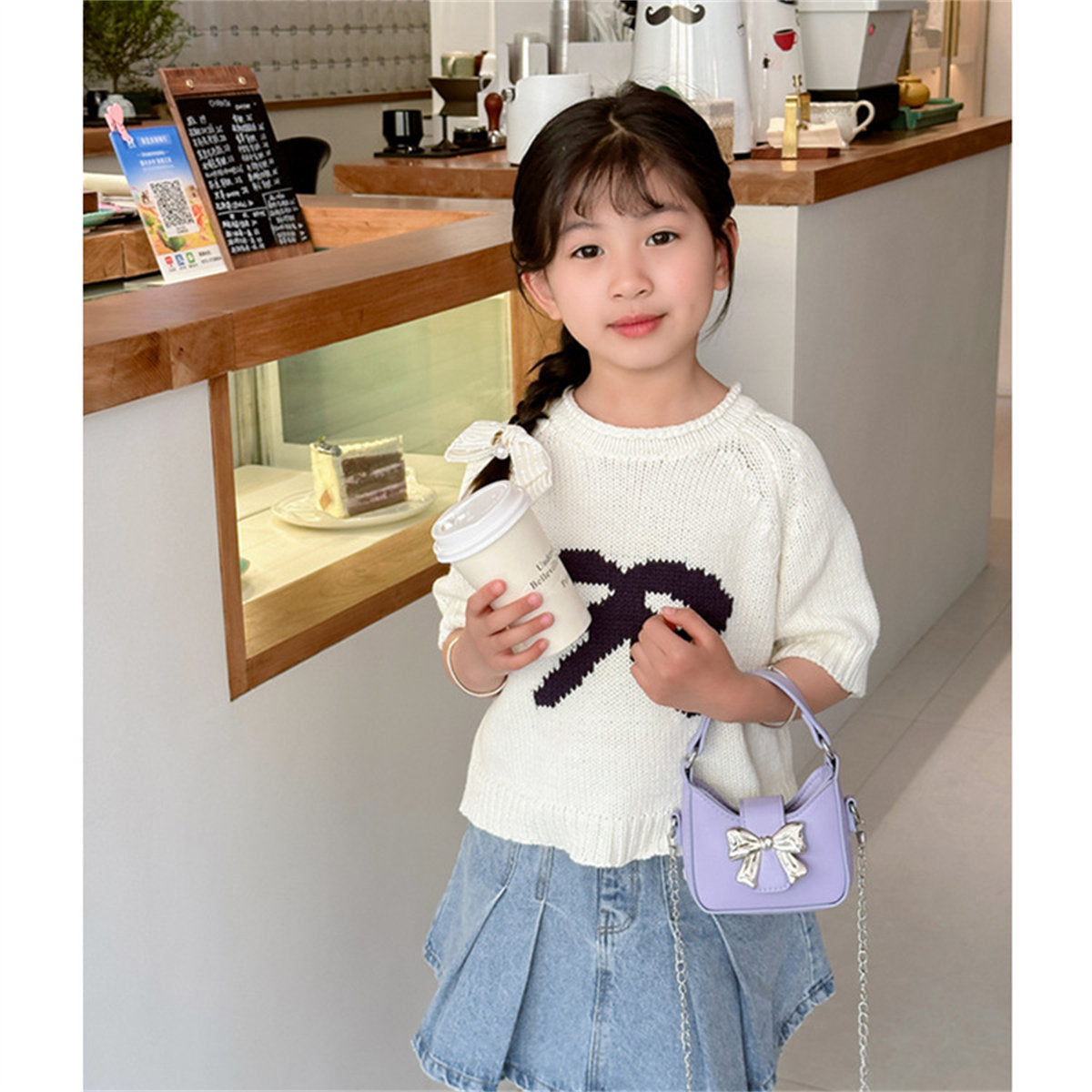 Children's Candy Color Bow Mini Handbag Parent-child Chain Crossbody Bag Lipstick Bag