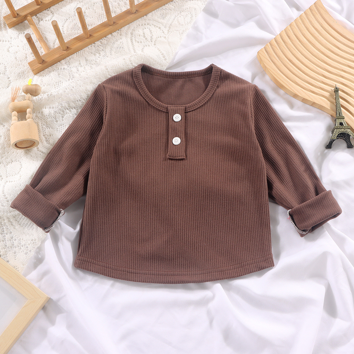 Spring and autumn inner round-neck ribbed velvet autumn clothing children's bottoming shirt boys and girls baby long-sleeved all-match tops single piece