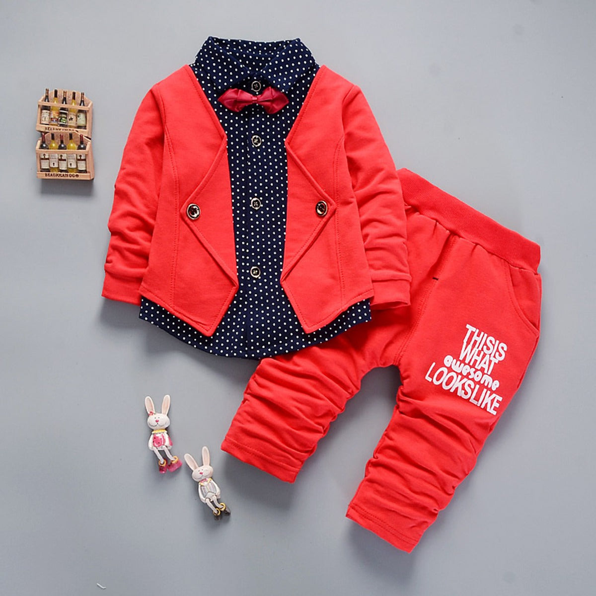 Boys' spring and autumn casual long-sleeved three-piece suit