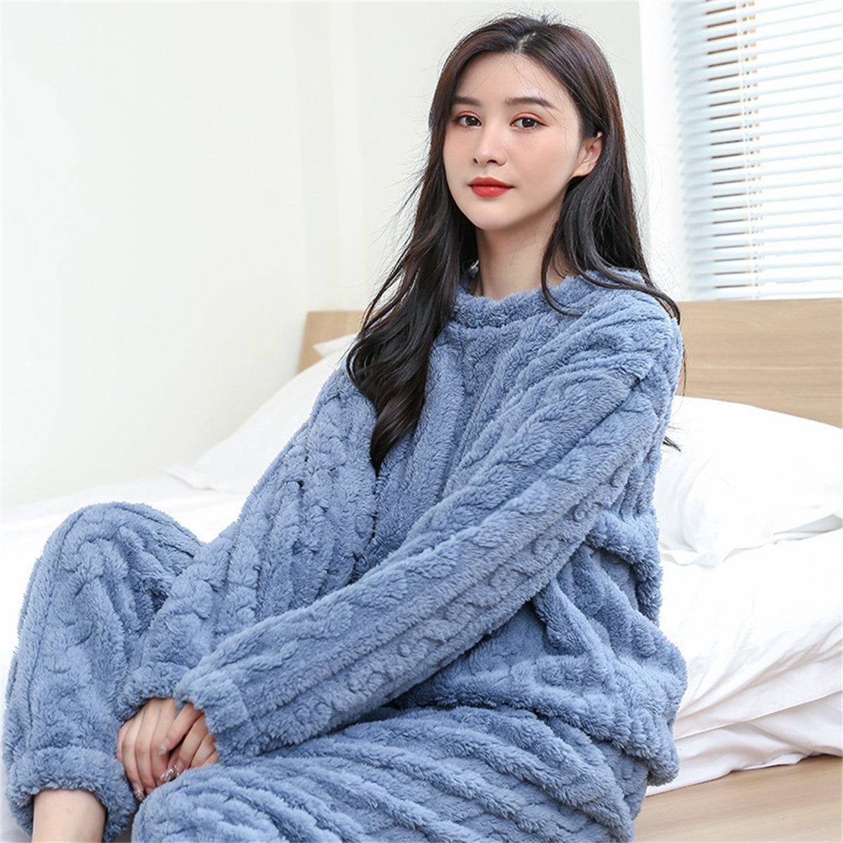 Coral fleece pajamas plus velvet thickened jacquard suit home clothes