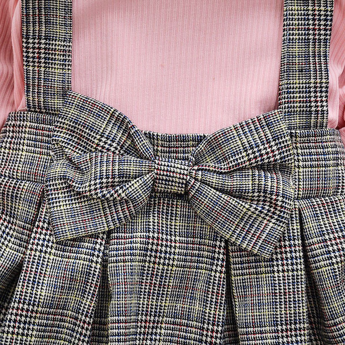 Girls dress spring and autumn baby fake 2 pieces fashionable children's skirt plaid little girl princess skirt