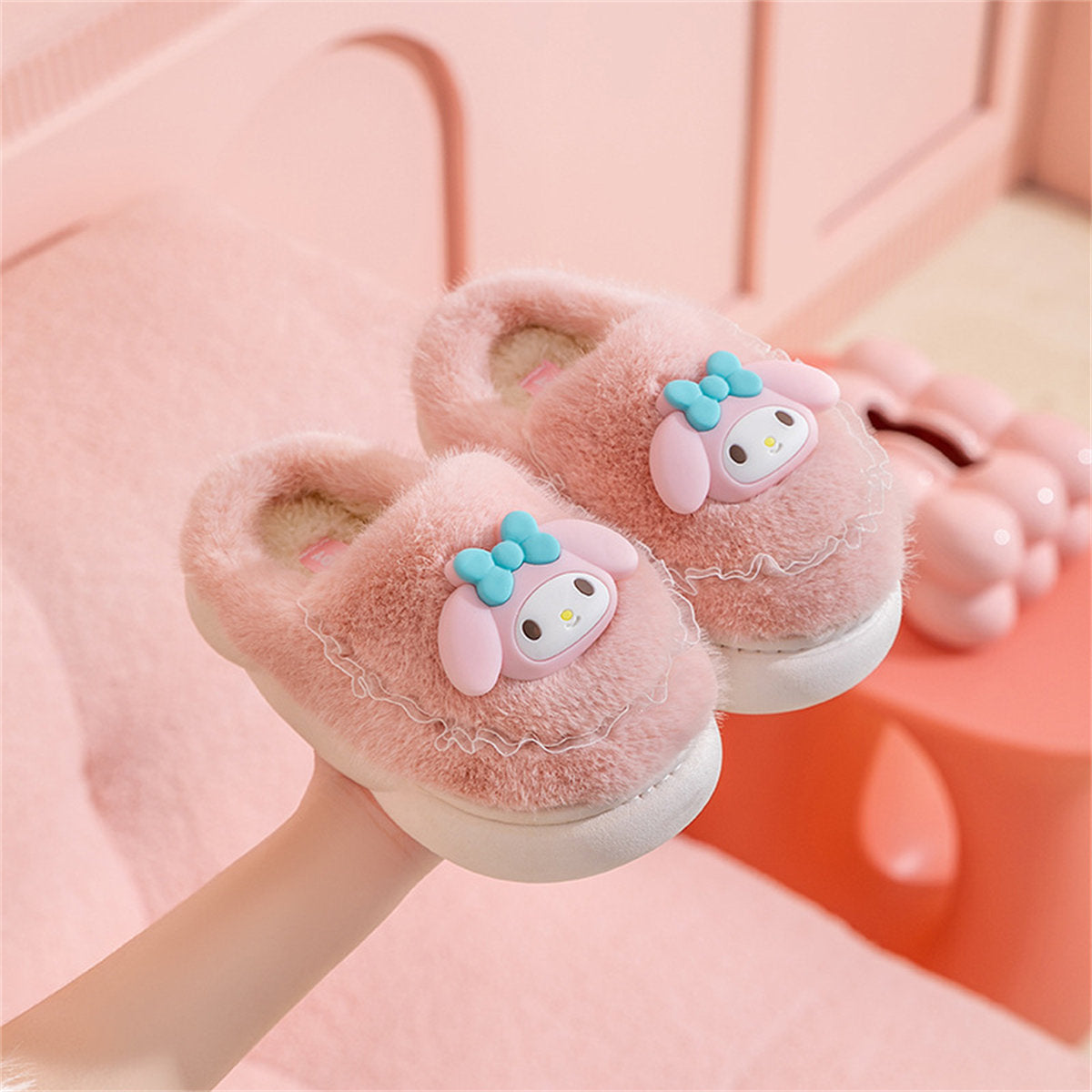 Cute Sanrio casual home warm soft cotton slippers for middle and large children and girls