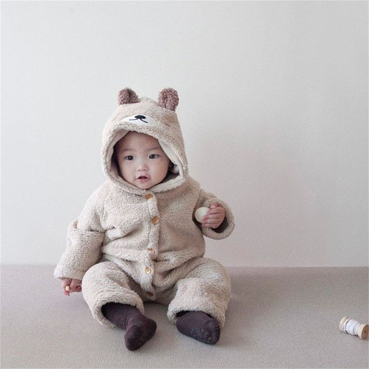 Baby cotton bear jumpsuit plush hooded romper