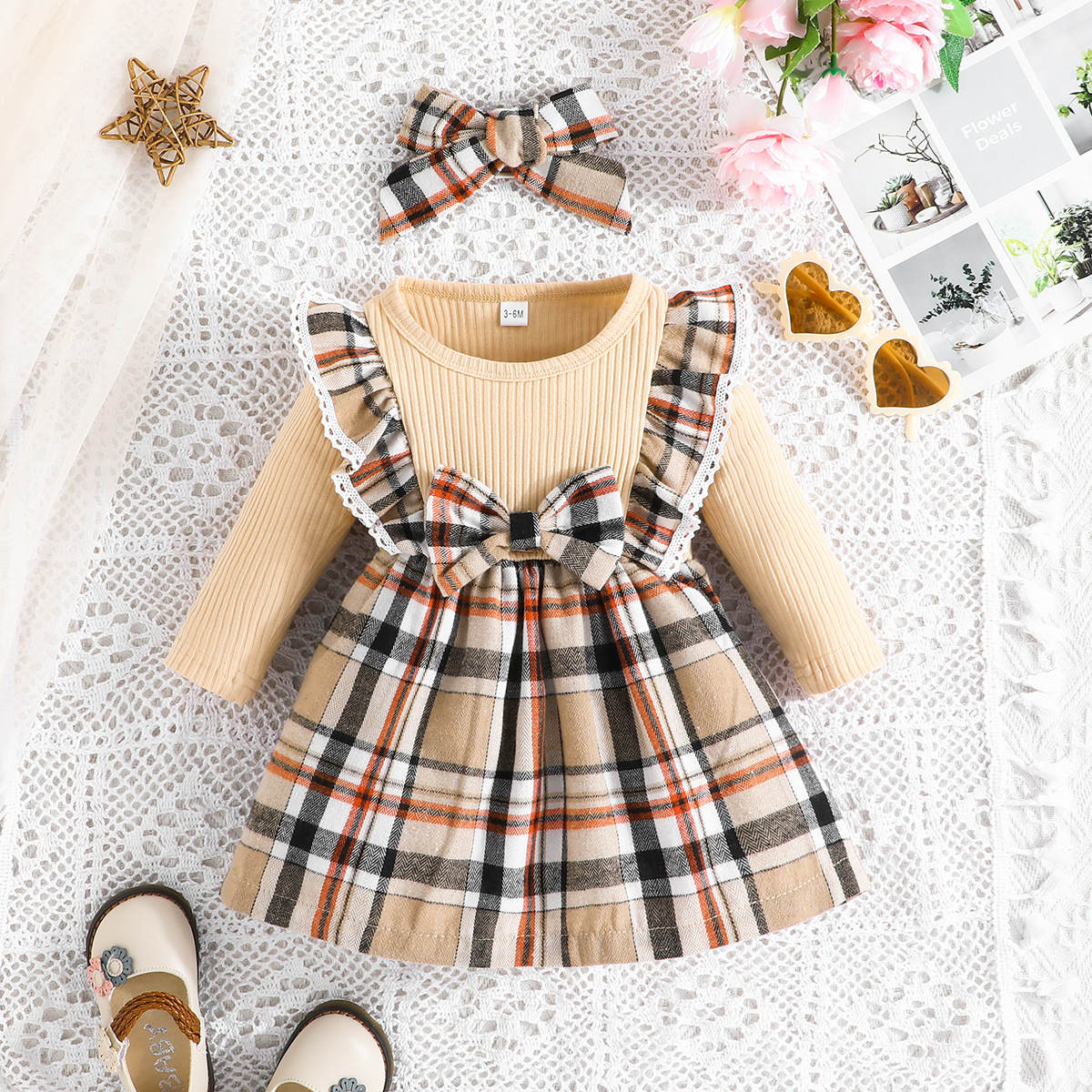 Baby Girl Christmas Long Sleeve Plaid Bowknot Dress