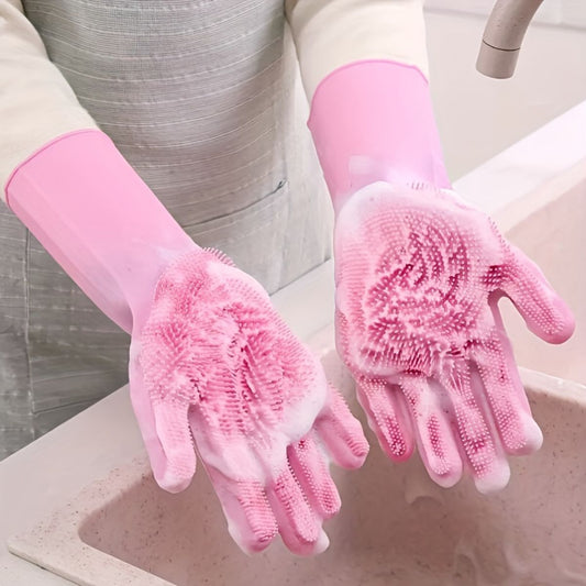 Rubber silicone dishwashing gloves household high temperature resistant anti-scalding waterproof kitchen dishwashing and vegetable washing pet bathing anti-scratch gloves