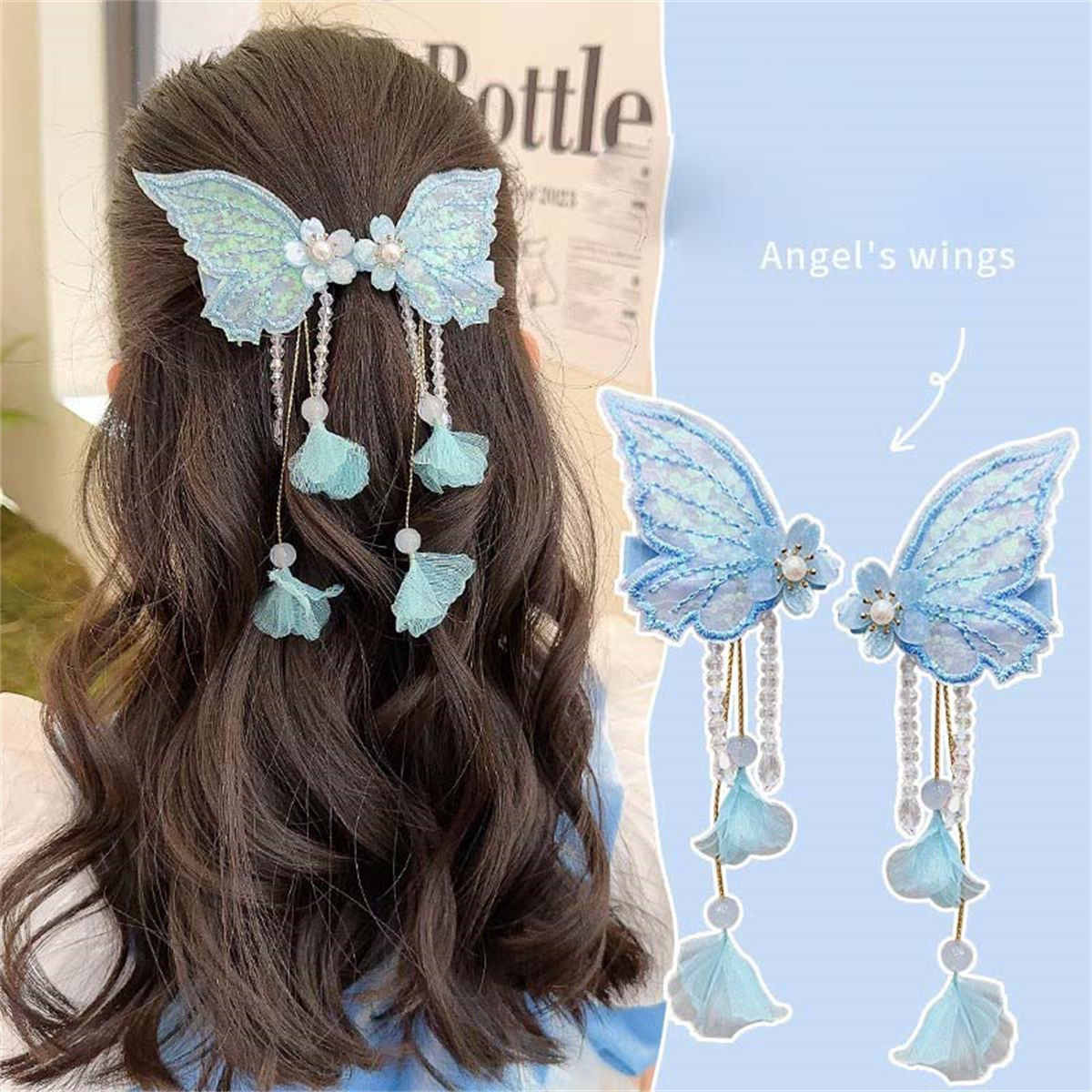 Children's 2-piece set butterfly flower tassel princess sweet style hairpin