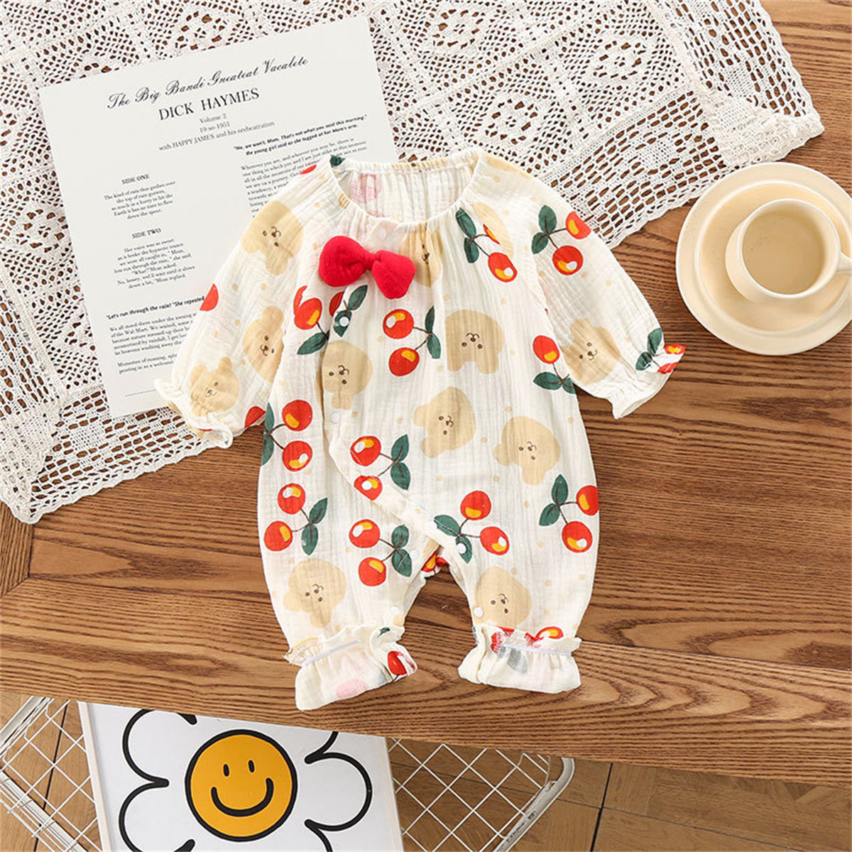 Infant summer gauze jumpsuit gauze bow side-opening romper floral print