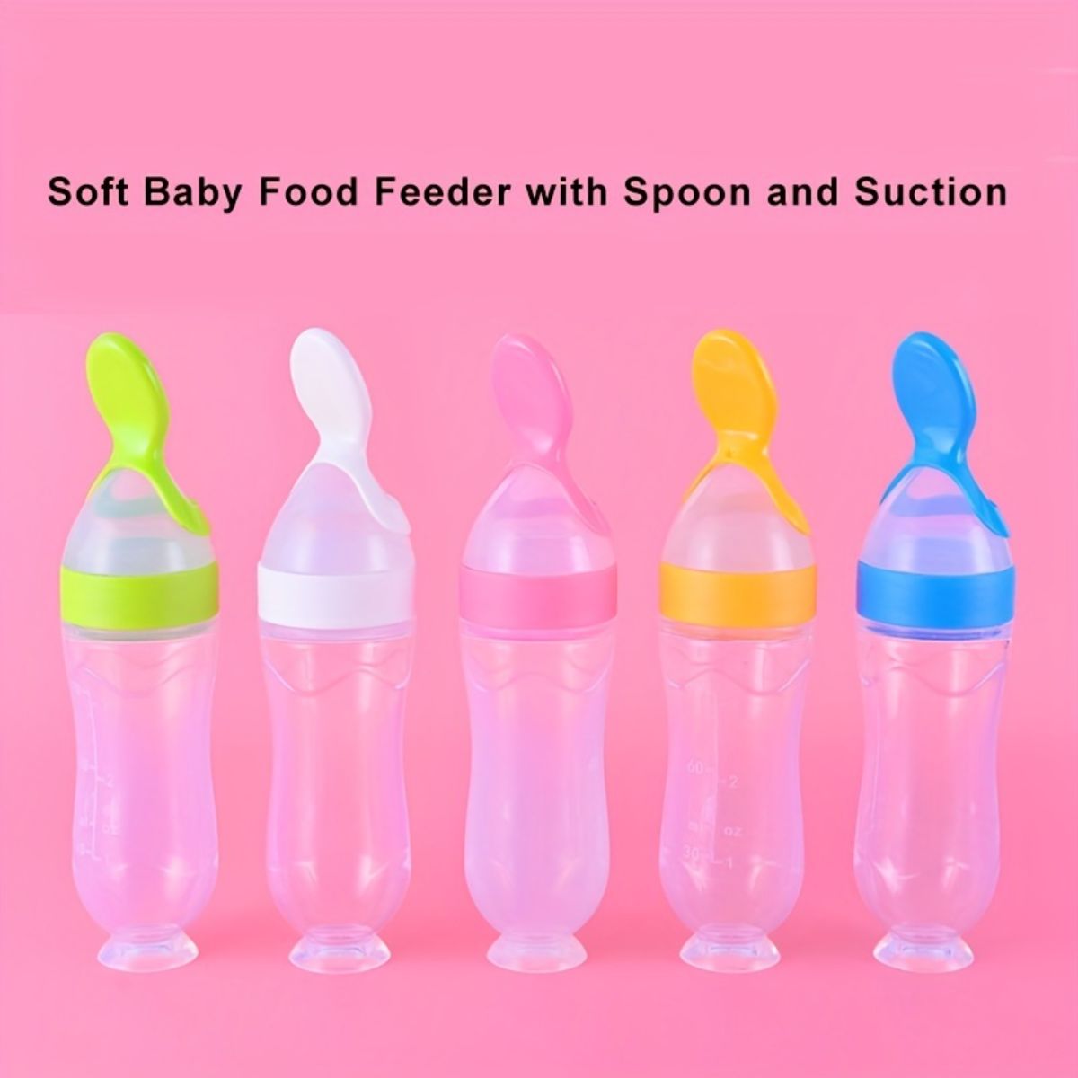 Silicone baby food squeezing rice cereal spoon with suction cup