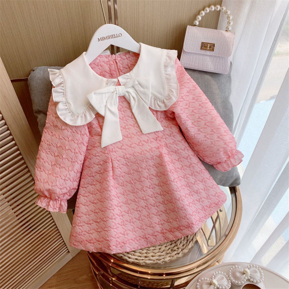 Girls dresses new spring and autumn children's sweet bow princess dresses for middle and large children long-sleeved skirts children's clothing