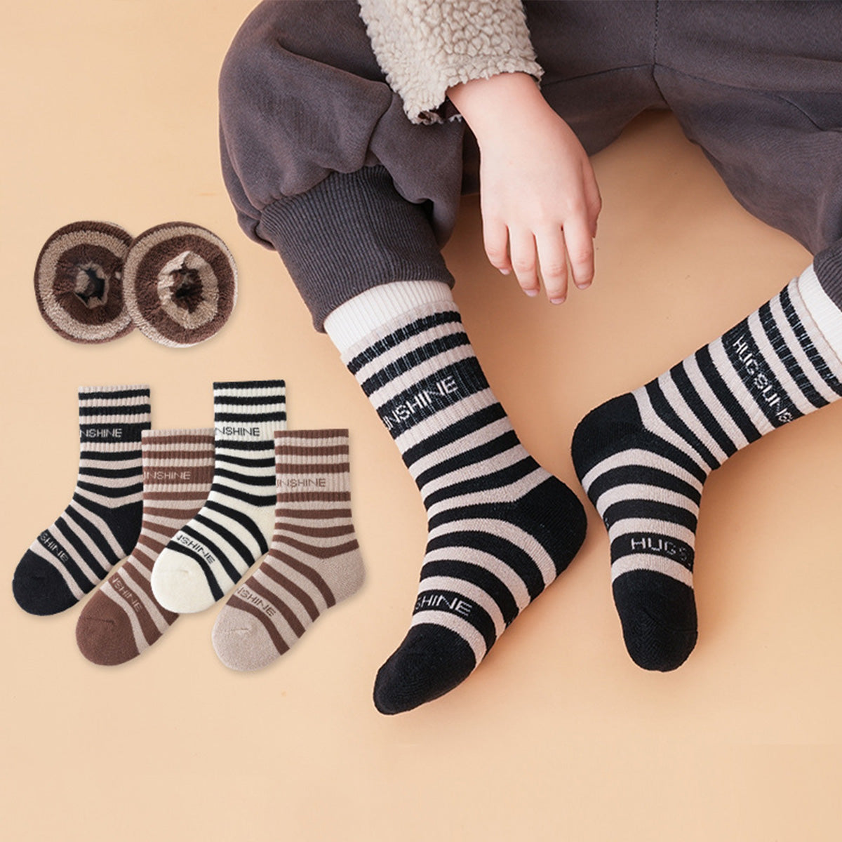 Children's Terry Stripe Plush Socks 4 Pairs