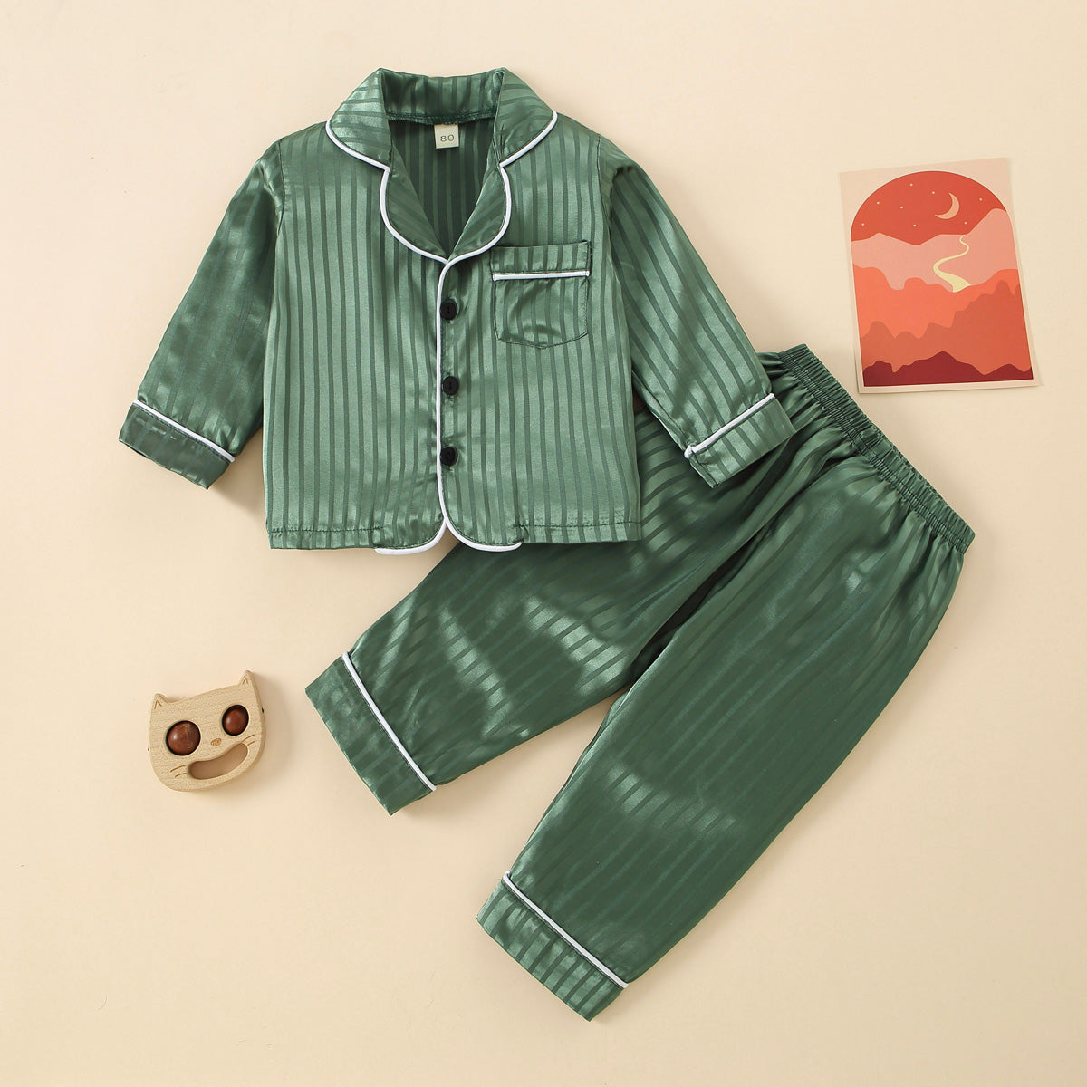 Children's Fashion Simulation Silk Home Clothes Long Sleeves and Long Pants Home Clothes Set