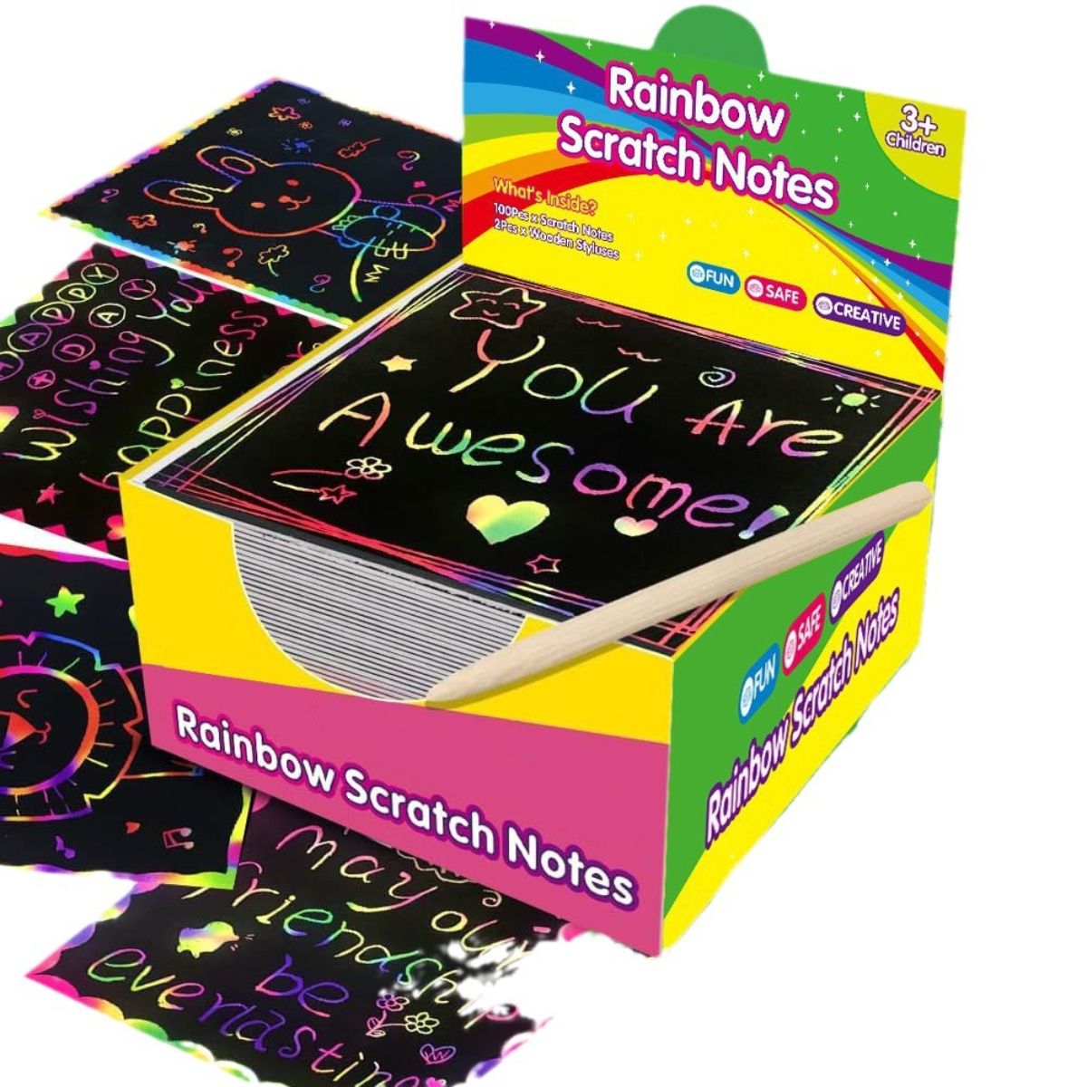 Scratch-off paper 100 sheets with bamboo pen colorful scratch-off painting