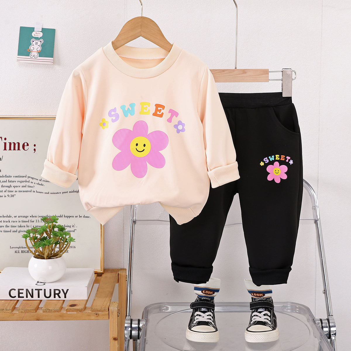 Children's Fashion Cartoon Sunflower Long Sleeve Sweater Suit