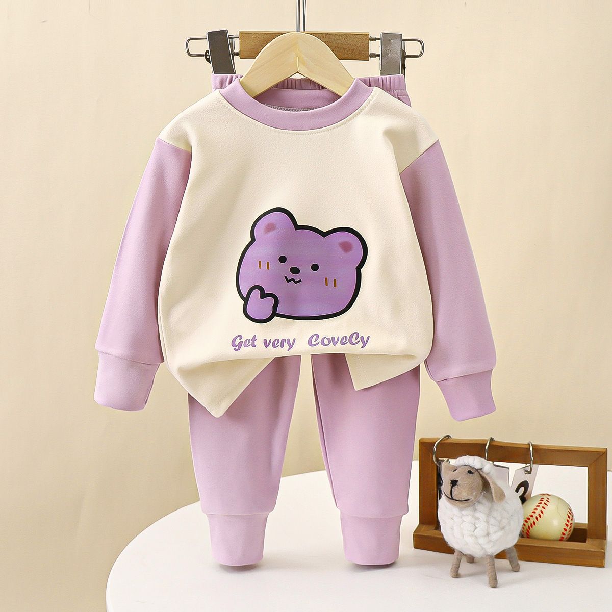 Boys and girls autumn and winter fleece pajamas set