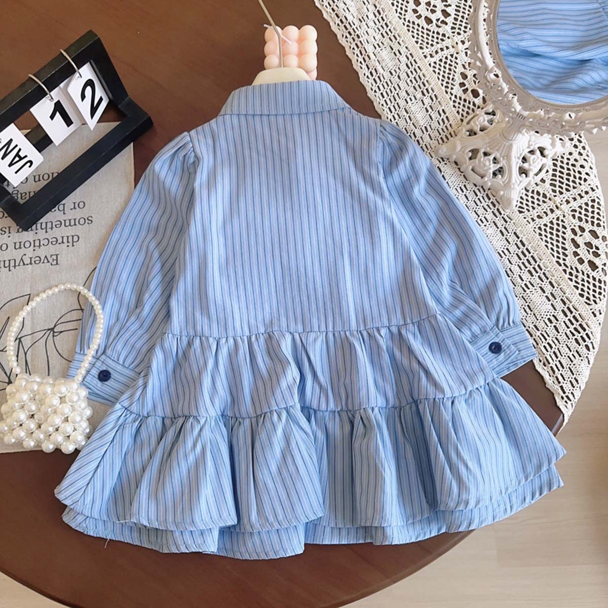 Girls shirt dress new striped long sleeve shirt dress with tie