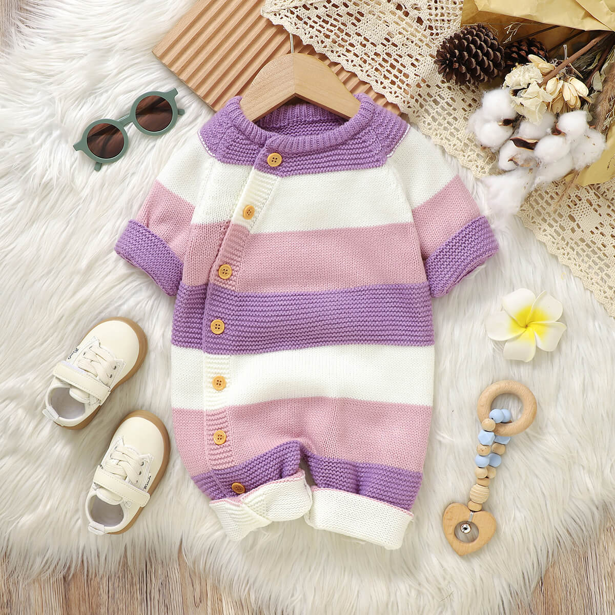 Baby patchwork one-piece knitted long-sleeved long-legged romper