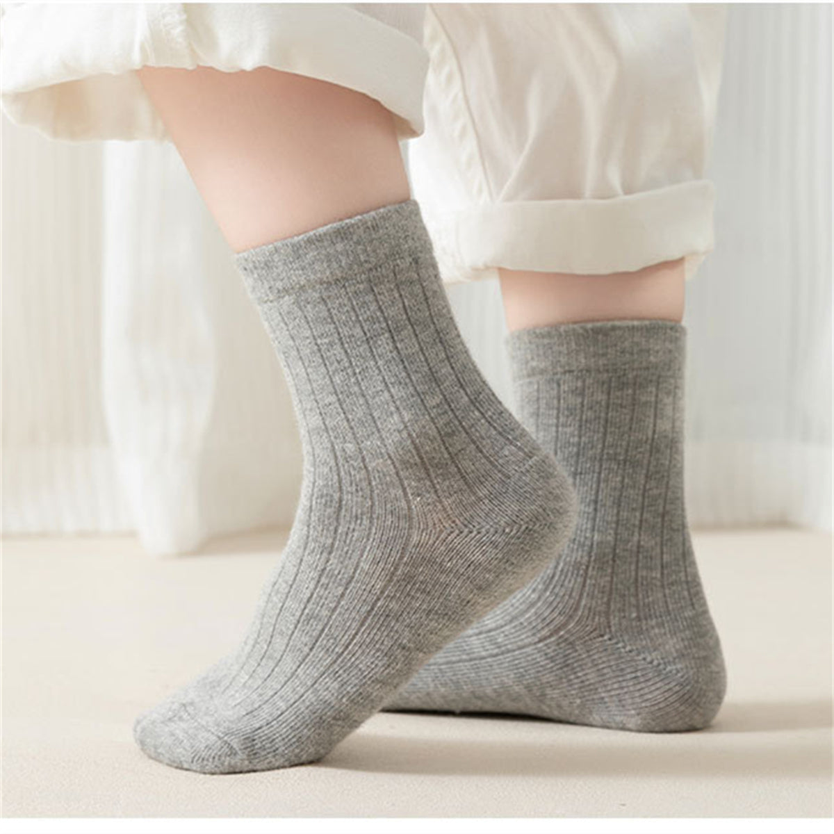 Children's men's and women's solid color simple college style pure cotton breathable soft short socks set