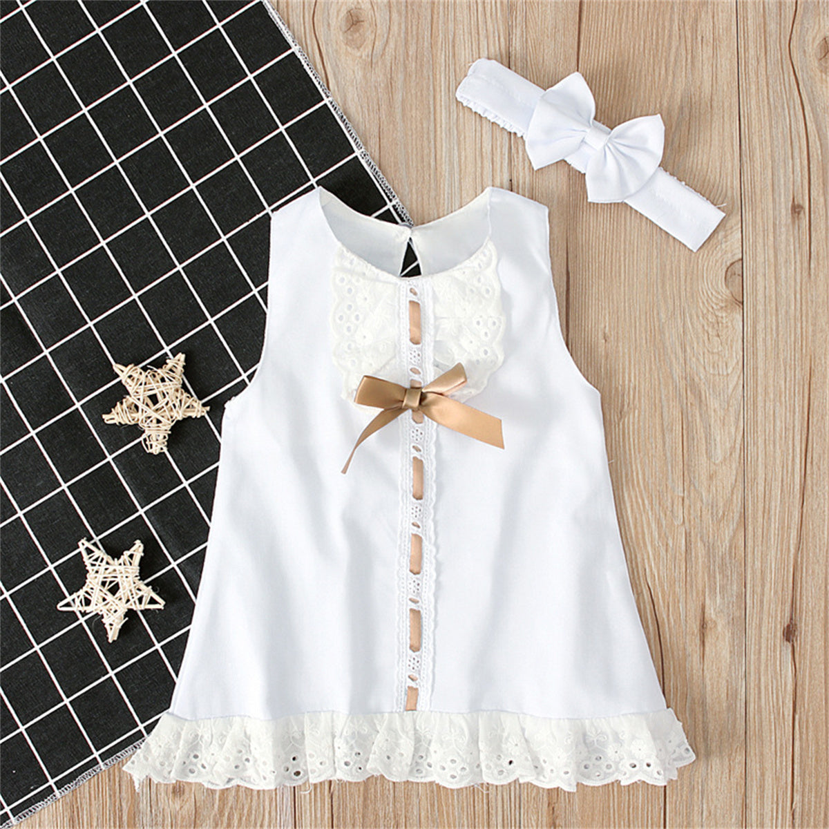 Children's European and American summer style girls' sleeveless bow skirt two-piece children's clothing dress ins