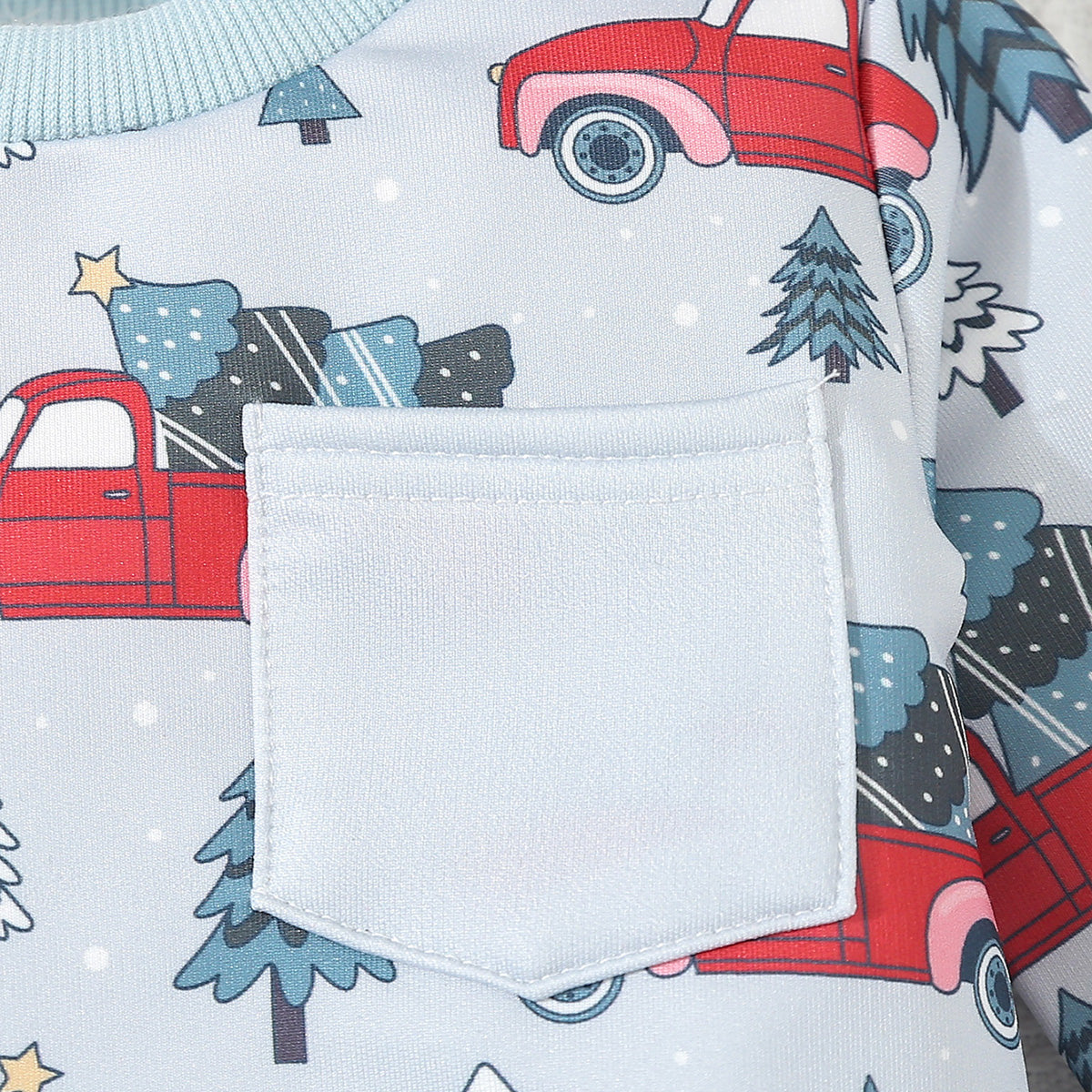 Children's Christmas suit cartoon front pocket loose casual Christmas tree car pattern sweatshirt and trousers fashionable 2-piece set