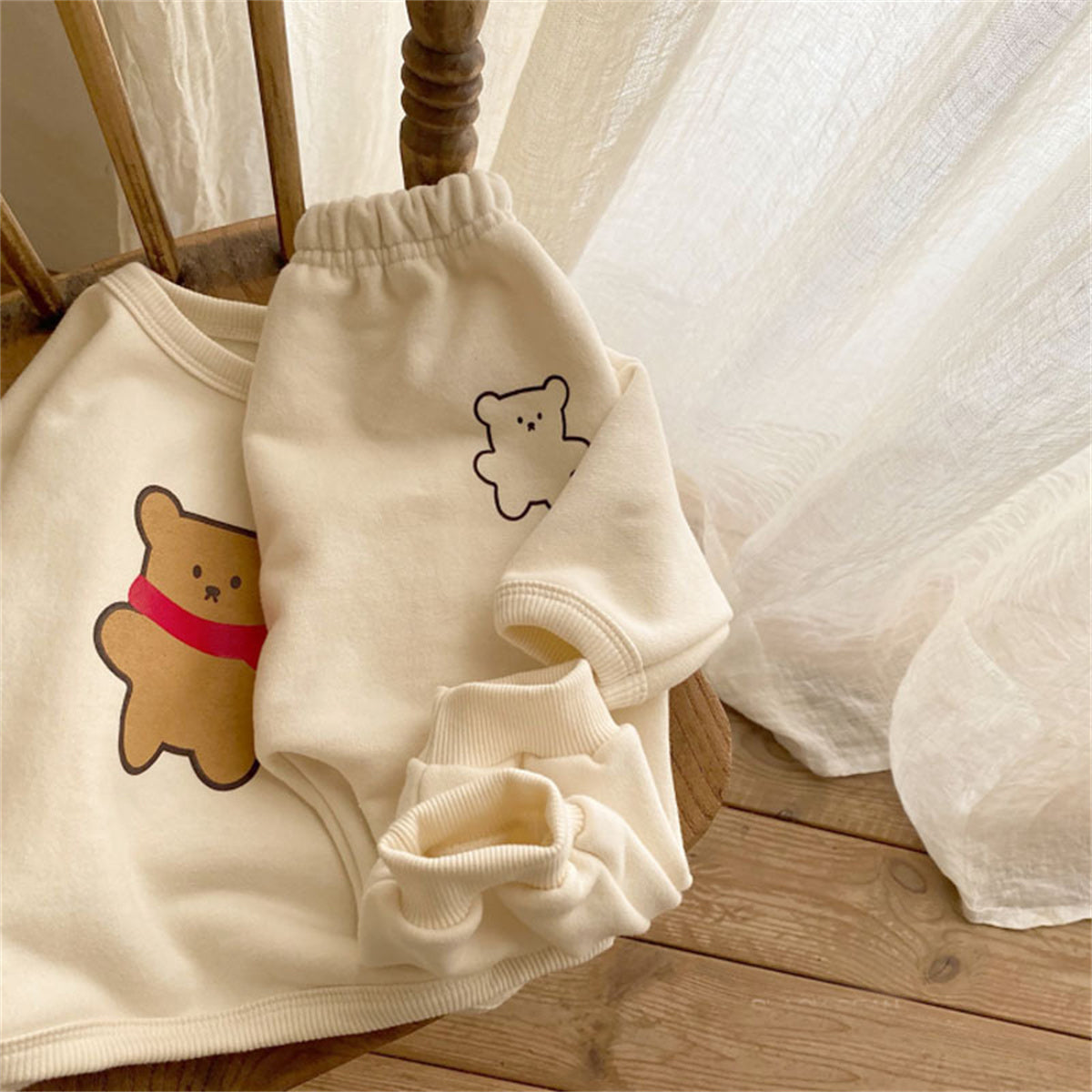 Infant and toddler bear suit cartoon top with cuffs and large PP pants two-piece suit