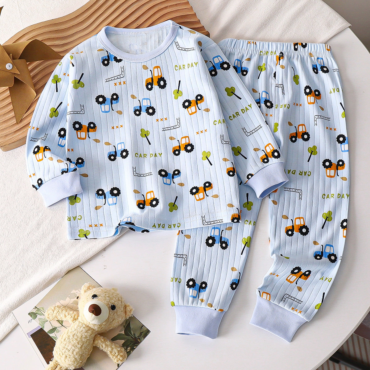 Cartoon Car Cute Boy Pure Cotton Pajamas Baby Home Clothes Set