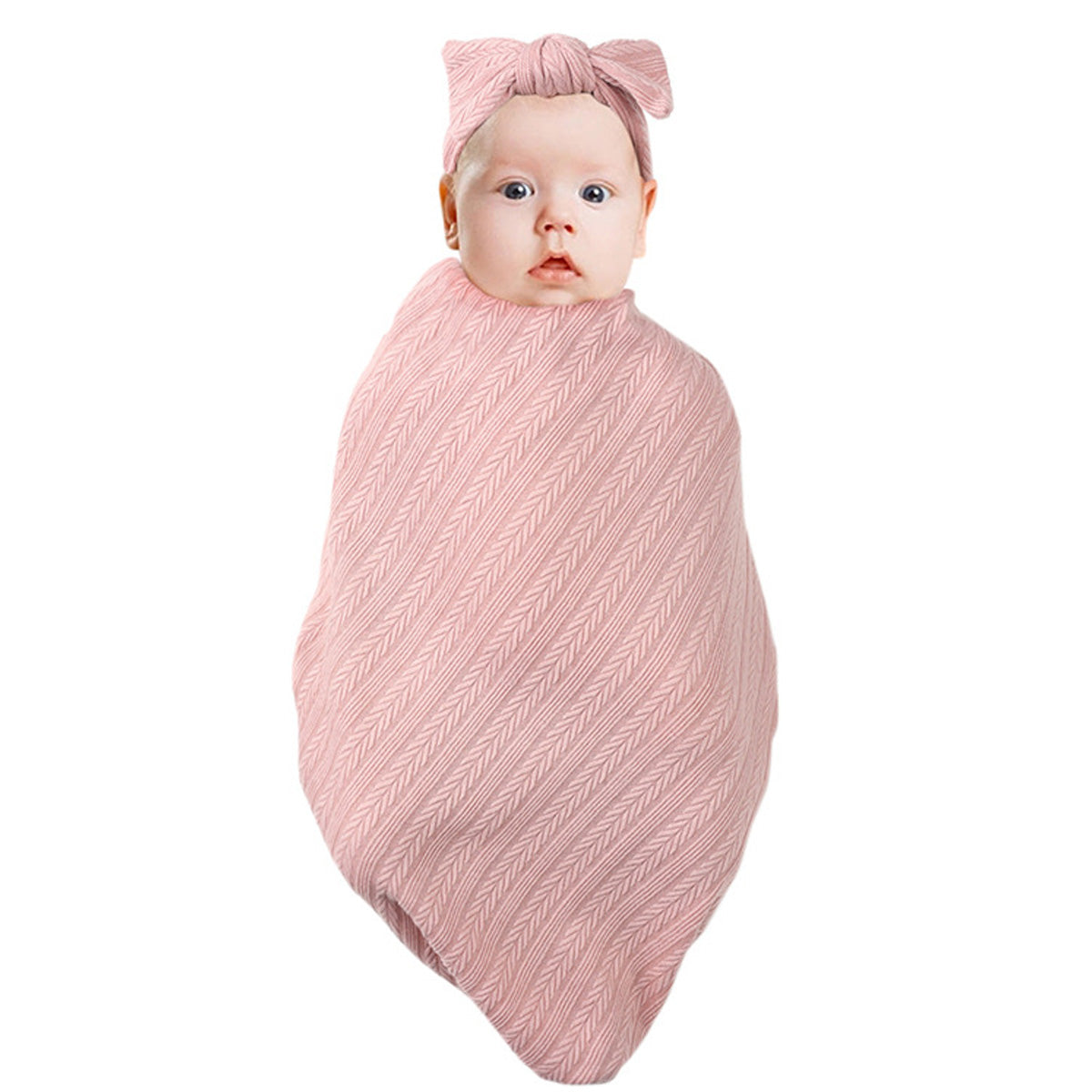 3-piece Nwe Born Baby Solid Color Wrap Warm Blanket & Infant Hat & Bowknot Headwrap