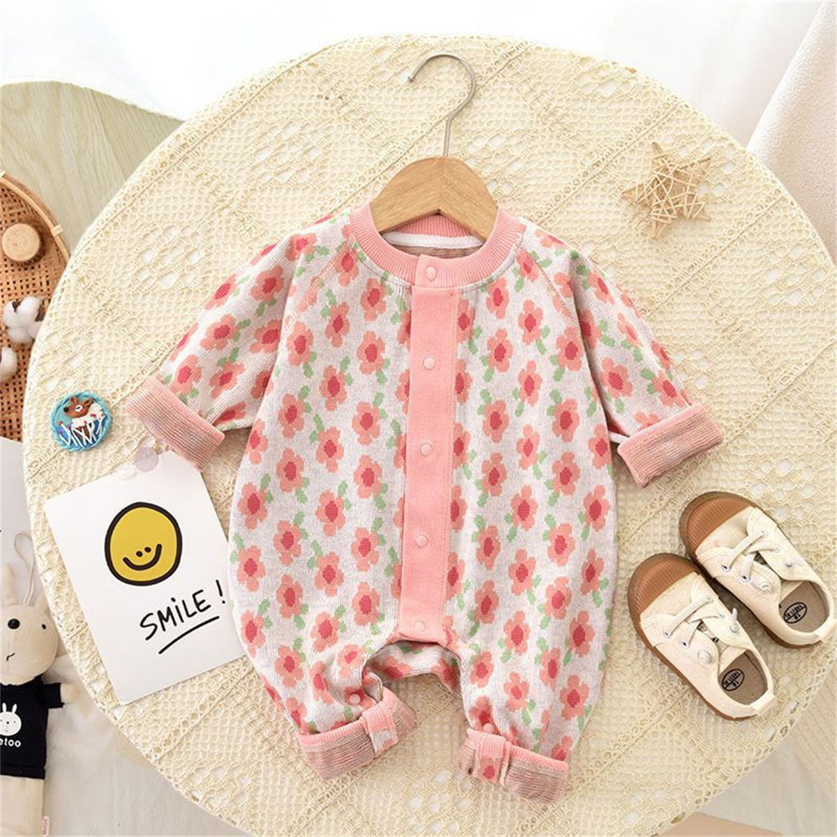 baby spring and autumn knitted sweater long sleeve romper