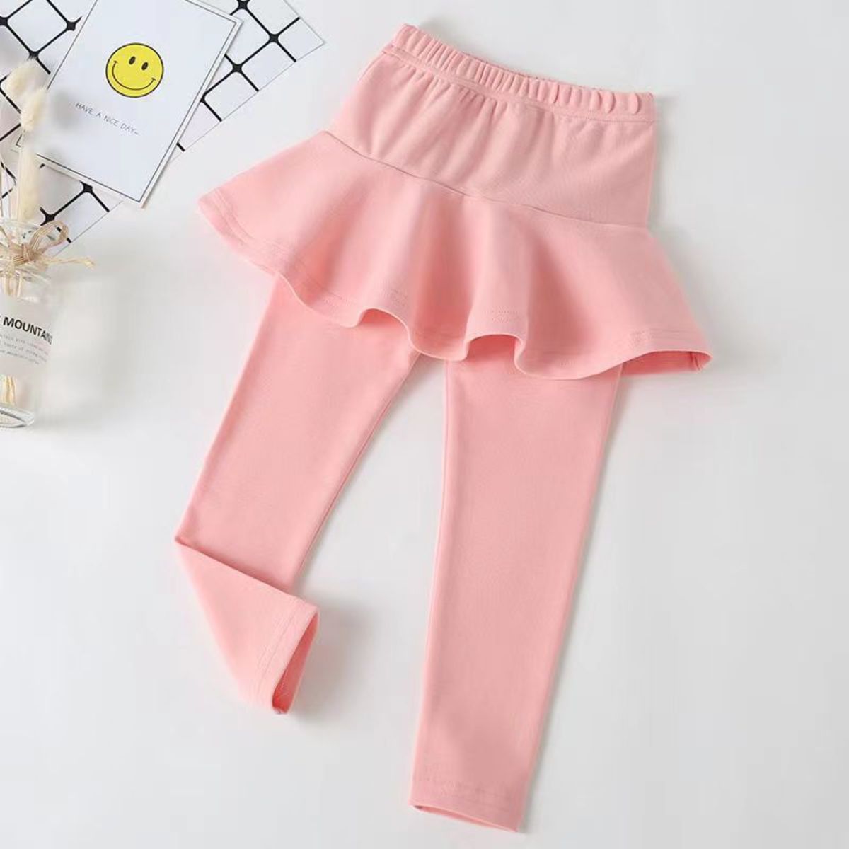 Children's clothing spring and autumn new girls' elastic bottoming outerwear pants fashionable ruffled skirt pants