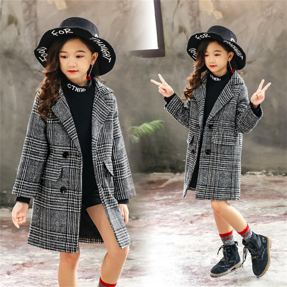 Children's houndstooth coat quilted thick coat