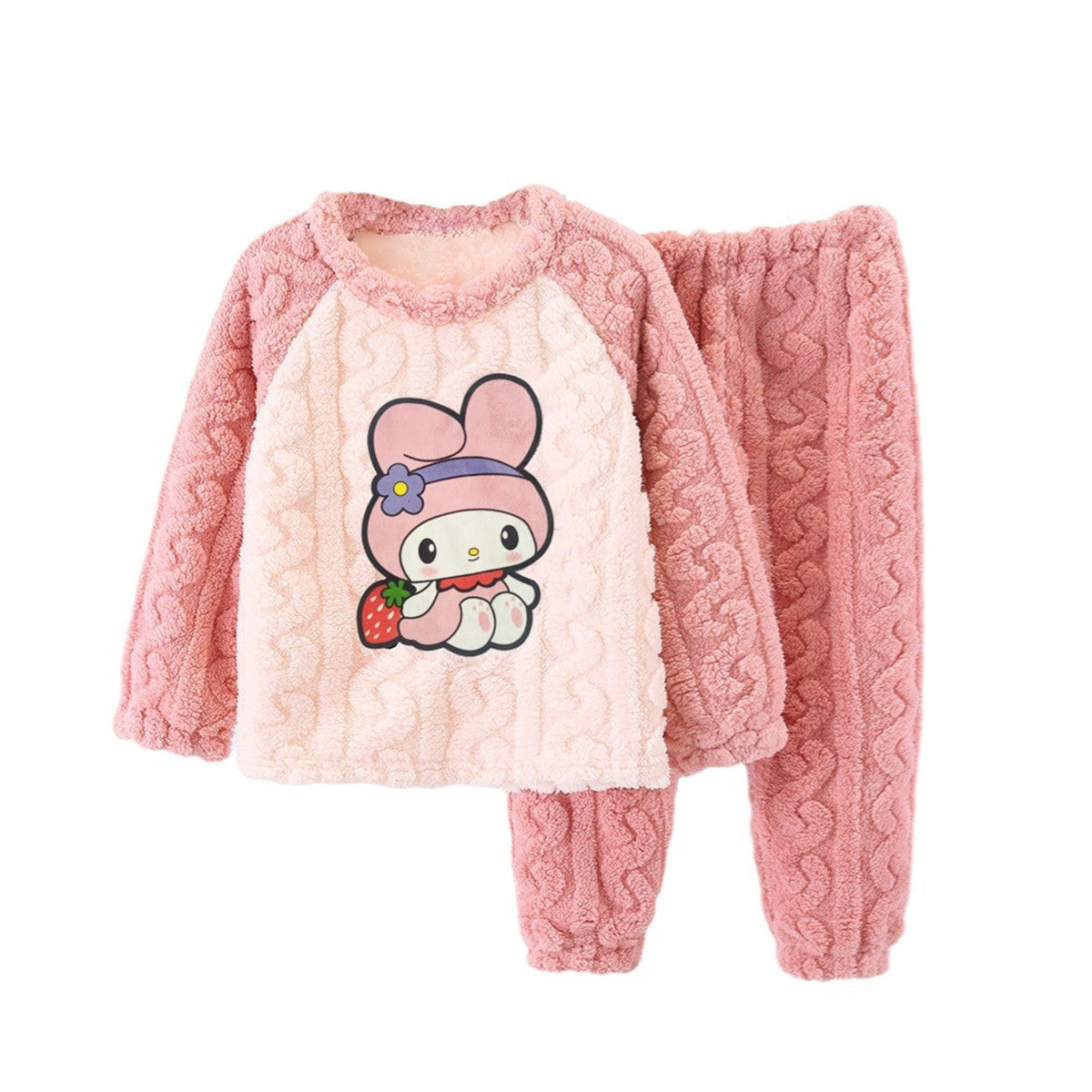 Girls coral flannel pajamas two-piece set cartoon home clothes for middle and large children