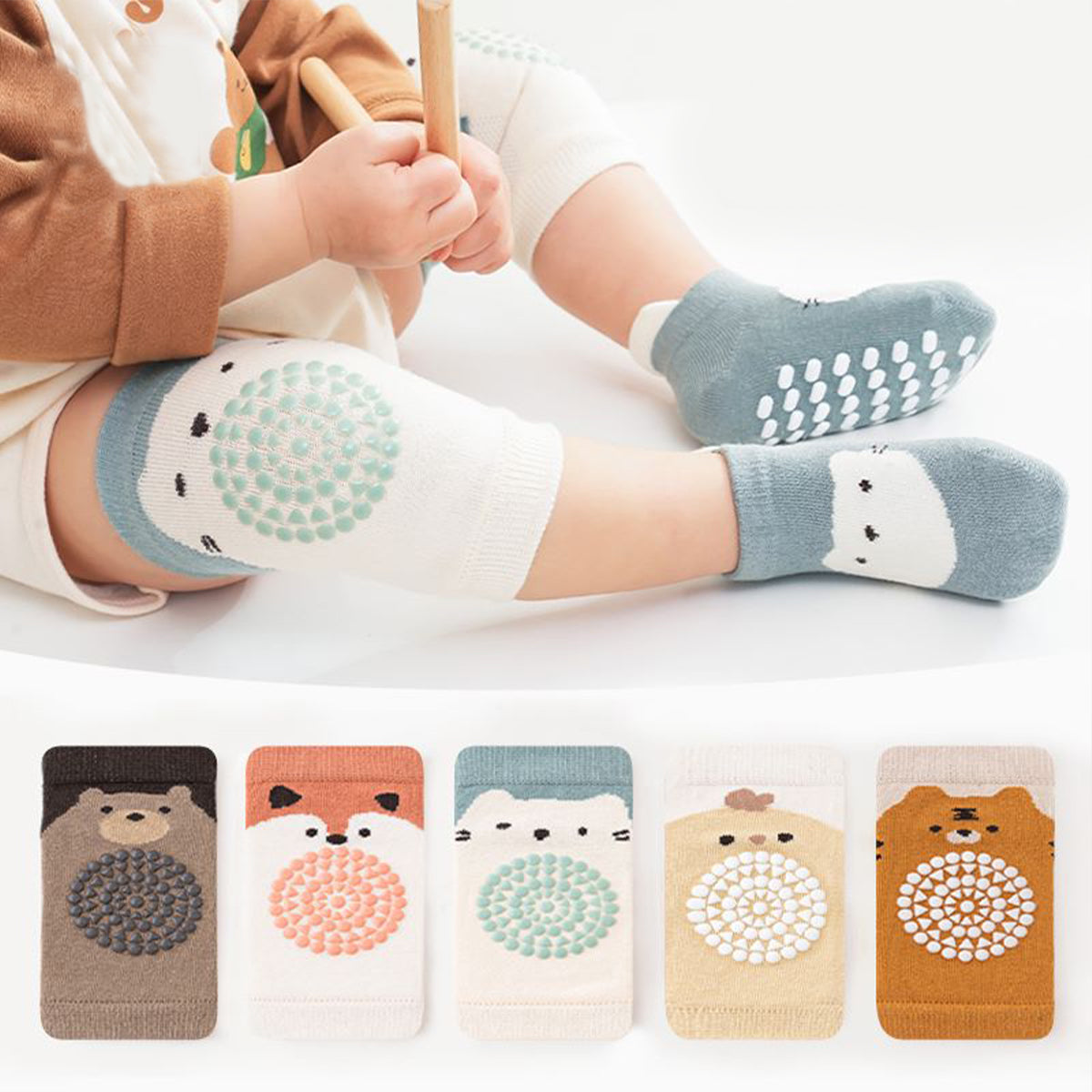 Children's cartoon animal dotted anti-slip knee socks set