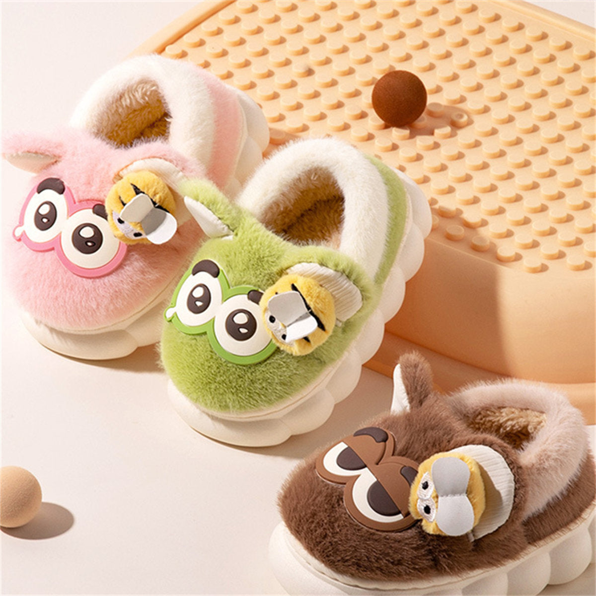 Children's autumn and winter cute cartoon big-eyed dolls indoor warm cotton slippers