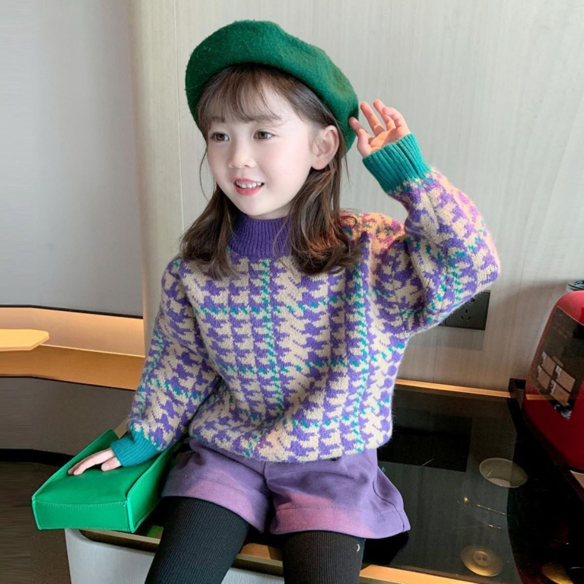 Girls knitted sweater winter new children's pullover bottoming shirt baby thick top