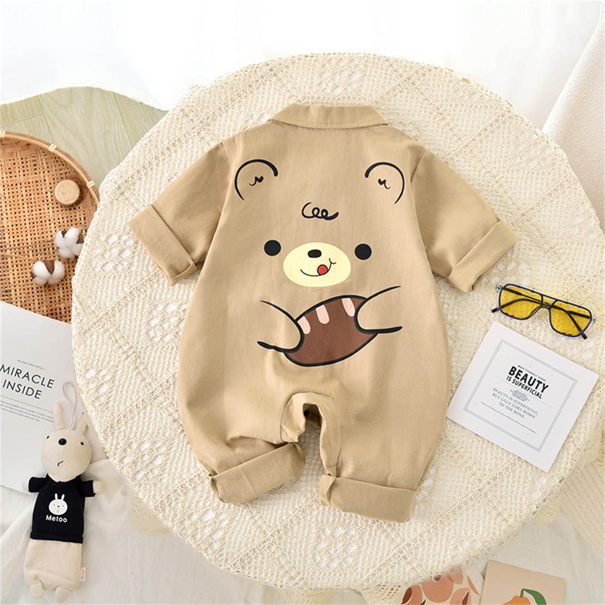 Boys Spring and Autumn Bear Shirt Long Sleeve Crawling Clothes