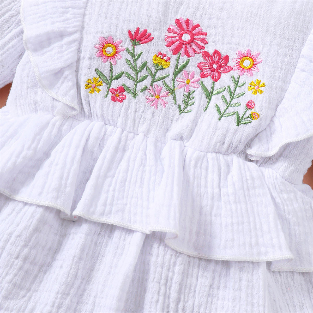 White small embroidered long sleeve dress