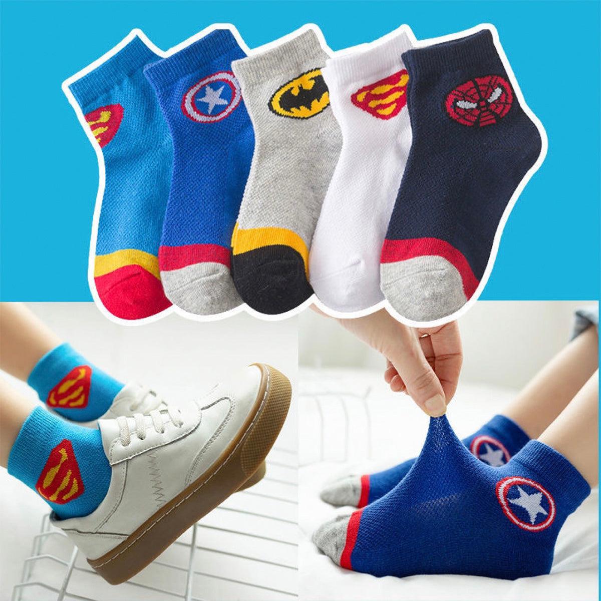 Boys Spring and Summer Thin Cartoon Mesh Breathable Middle Tube Socks