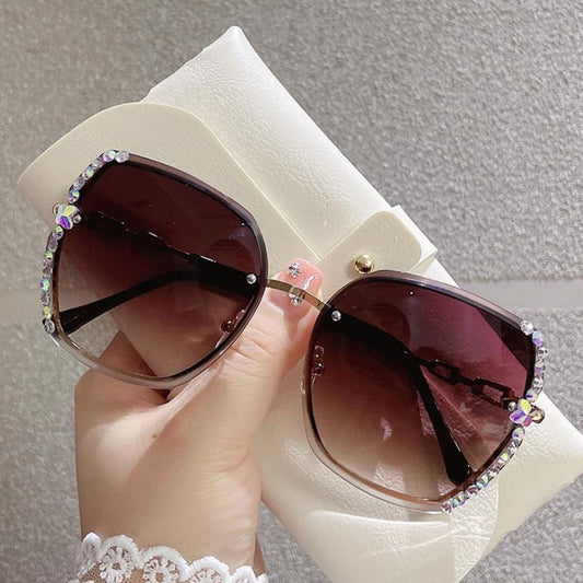 New large frame women's sunglasses fashionable personality frameless cut edge glasses temperament diamond inlaid sunglasses trend