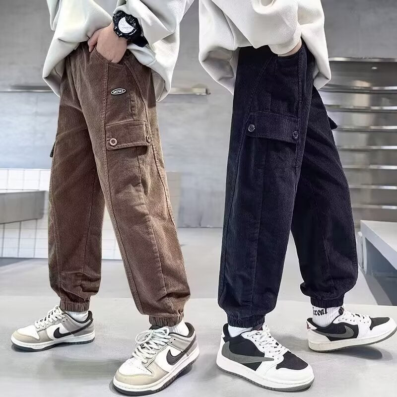 Children's casual workwear boys corduroy warm trousers