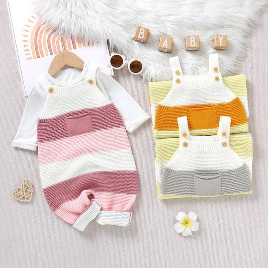 Infant and toddler long leg romper with tag stitching