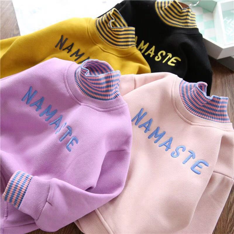 Winter plus velvet simple letter style warm long-sleeved T-shirt for middle and large boys and girls