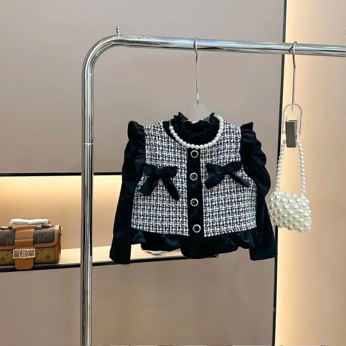 Girls Spring Suit Baby Girls Chanel Vest Bell-bottom Pants Girls Spring and Autumn Two-piece Suit