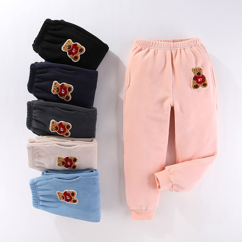 Children's autumn and winter sweatpants, fleece casual pants, outer wear for warmth