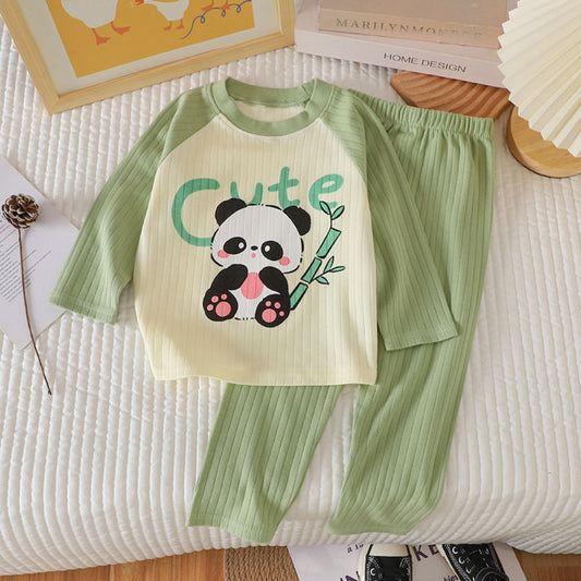 New autumn jacquard cotton suits for boys and girls long-sleeved underwear autumn clothes autumn trousers children's pajamas home clothes