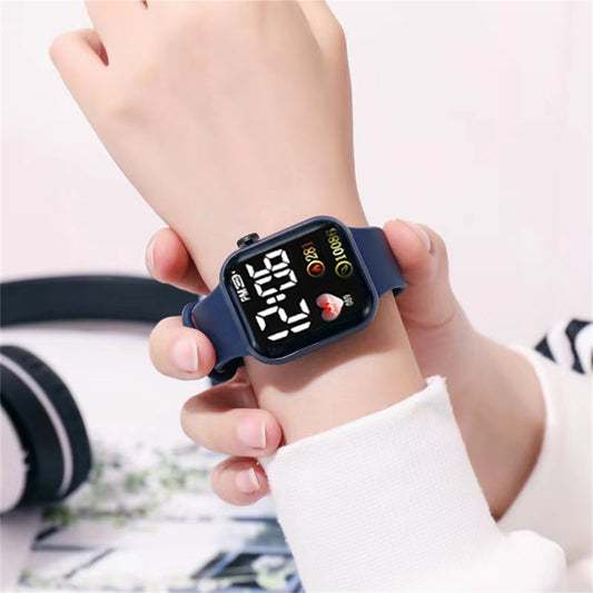 Children's and boys' casual sports style love heart small square electronic watch