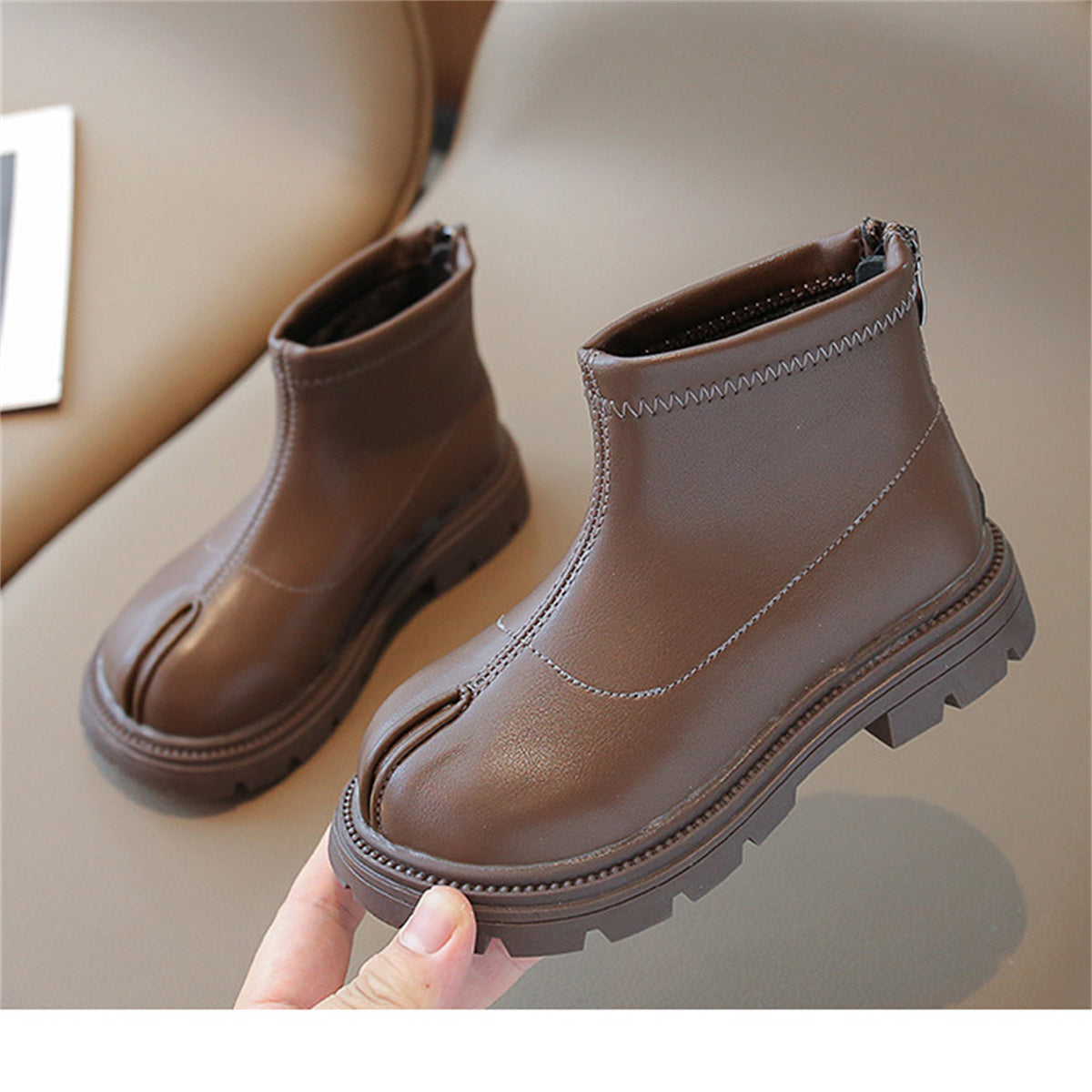 Children's girls' solid color simple style split toe versatile short boots