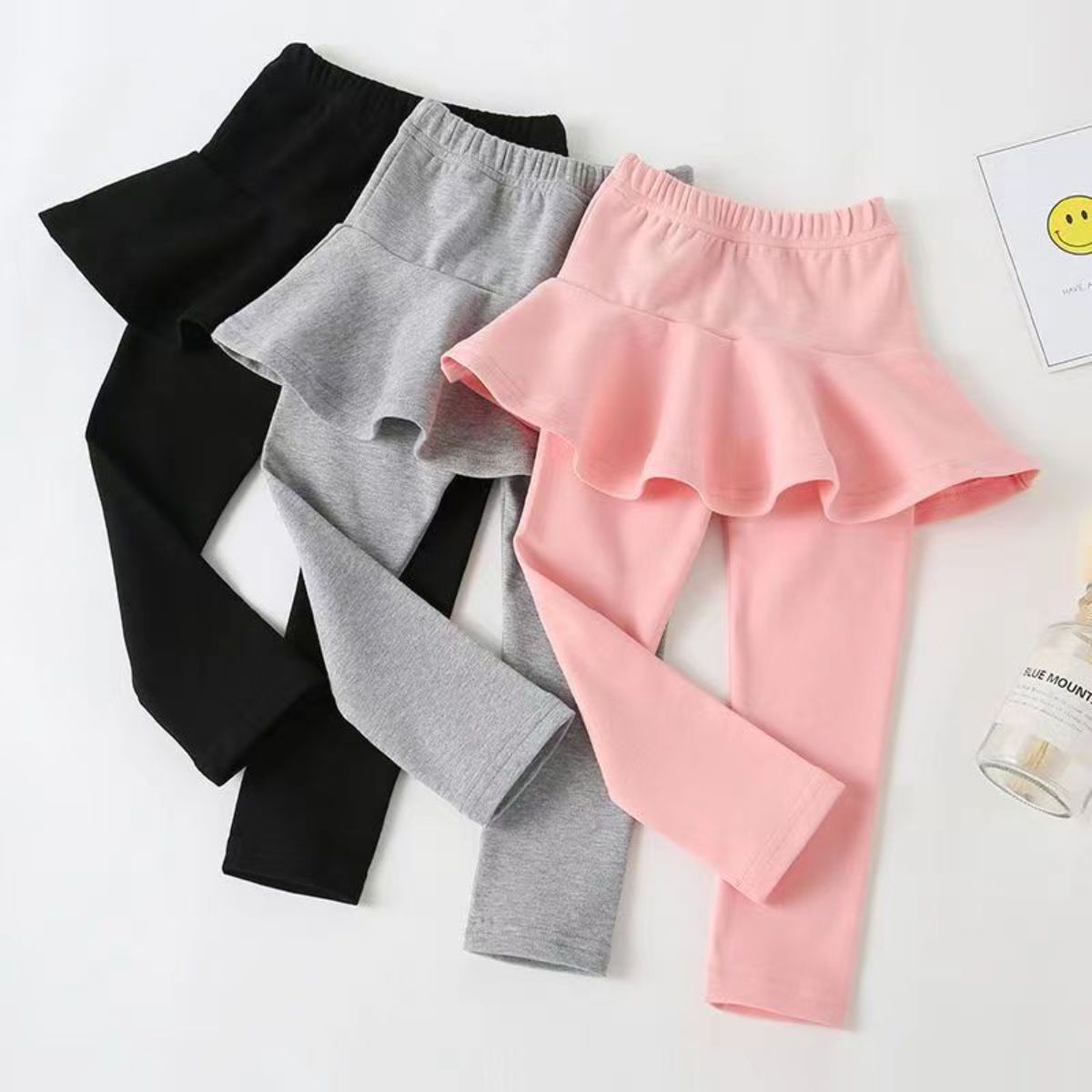 Children's clothing spring and autumn new girls' elastic bottoming outerwear pants fashionable ruffled skirt pants